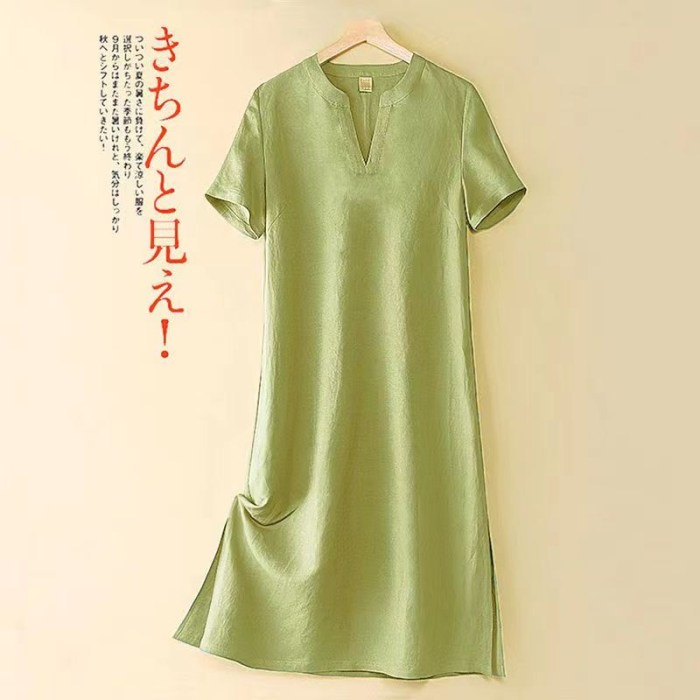 Long-sleeve linen-blend shirt dress for women