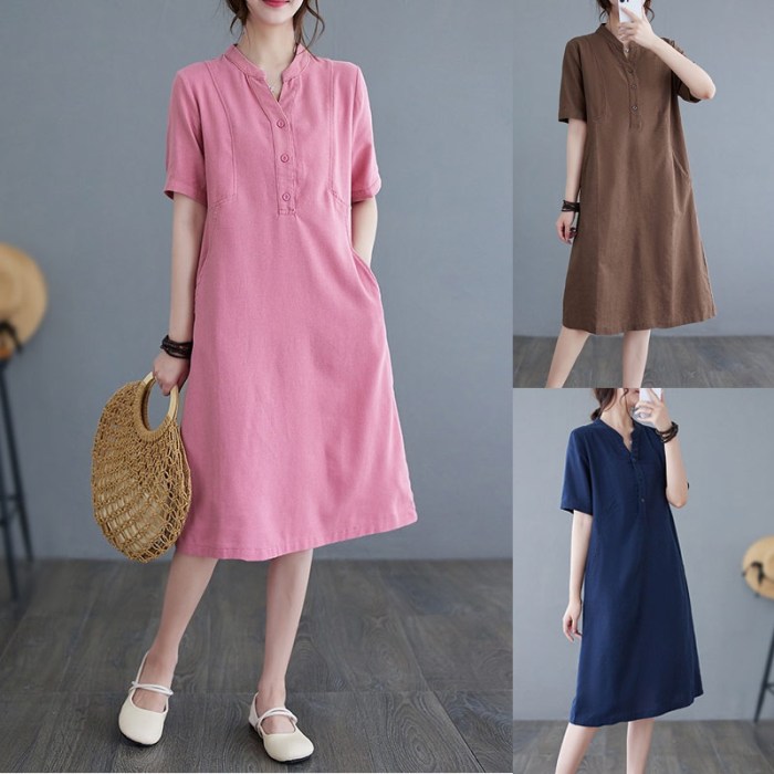 Long-sleeve linen-blend shirt dress for women