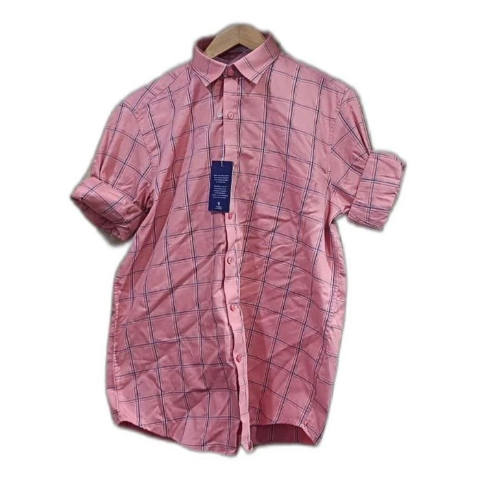 Mens pink check dress shirt