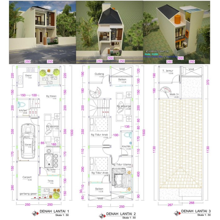 Desain rumah luas tanah 15x25