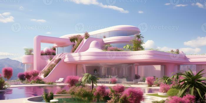 Desain rumah mewah warna pink